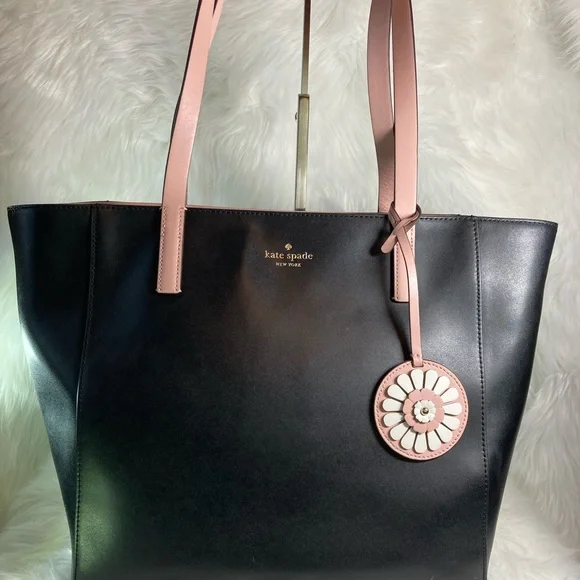 EUC 💕 Kate Spade New York Rosa Daisy Black and Pink Tote Bag - Picture 2 of 8
